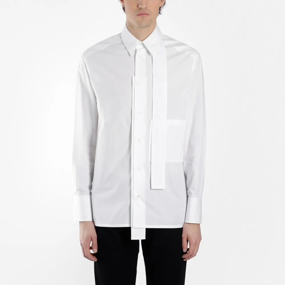 Домашние мужские хлопковые поплиновые ленты мужские рубашки белые повседневные рубашки. S-6XL