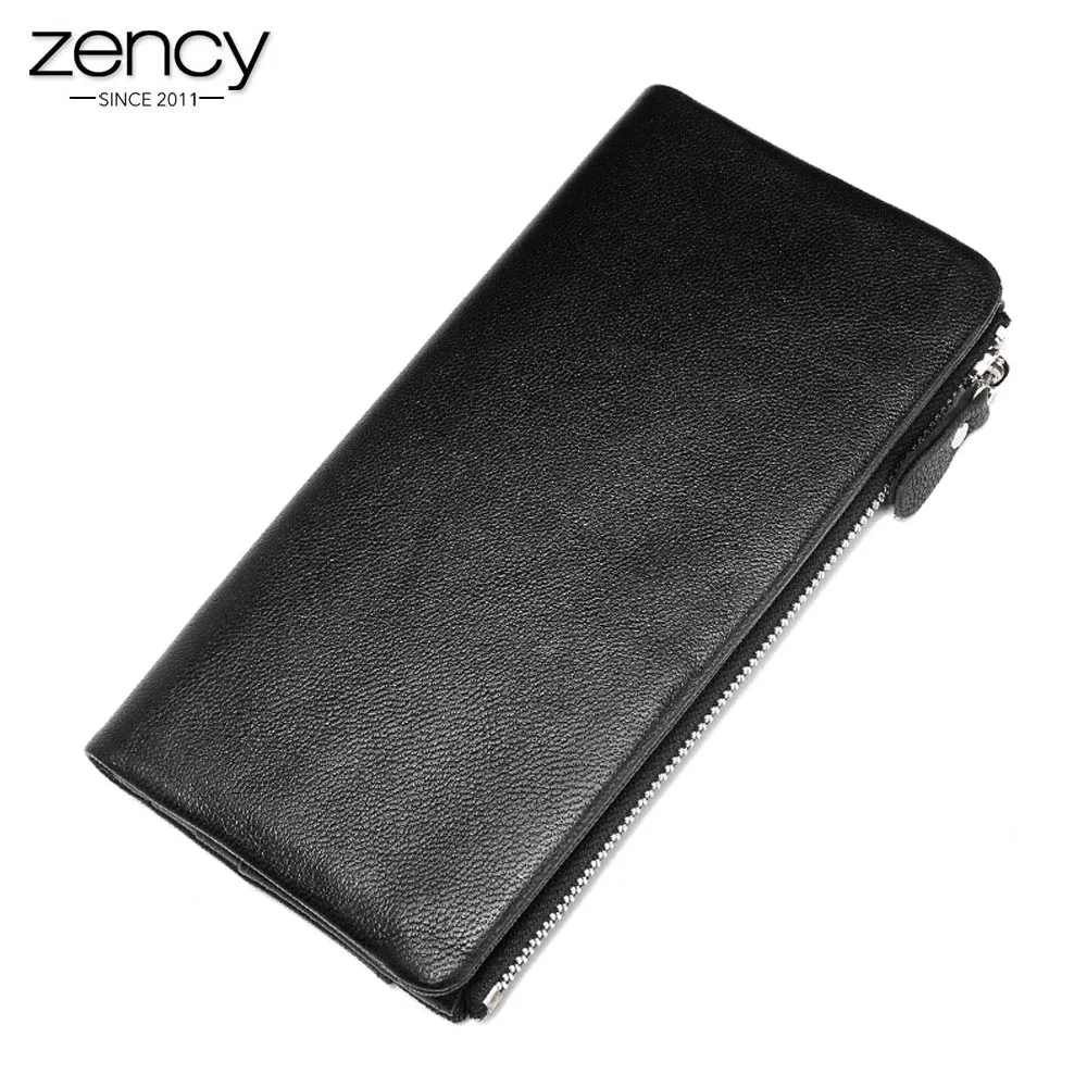 

2019 New Fashion genuine leather wallets for female Simple design Coin purse sheepskin zipper money bag for smart mobile phone