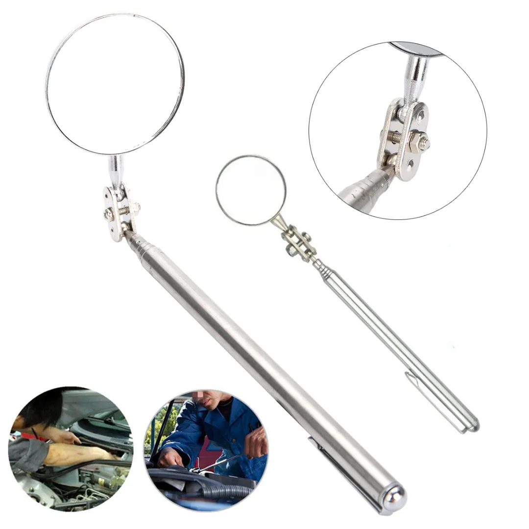 

NEW Folding Adjustable Round Telescopic Inspection Mirror Retractable Pocket Clip 180Degree Flexible Head Car Auto Tool 2Sizes