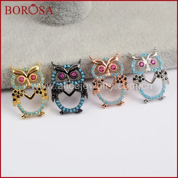 

BOROSA CZ Micro Pave Cute Owl Connectors,Trendy CZ Rainbow Cubic Zirconia Drusy Pendant for Necklace Fashion Jewelry WX750