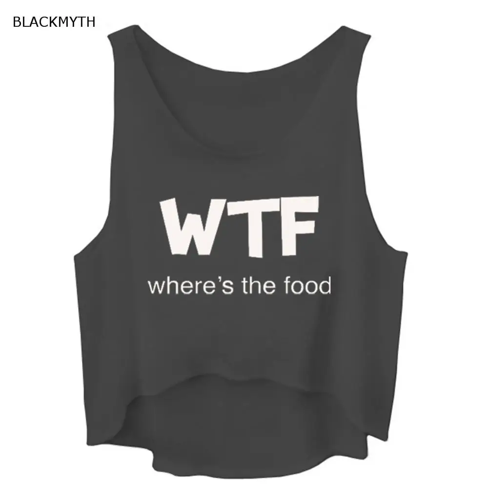 BLACKMYTH WTF where's the fat, черные, серые летние женские футболки без рукавов для фитнеса, Белые Повседневные майки - Цвет: Черный