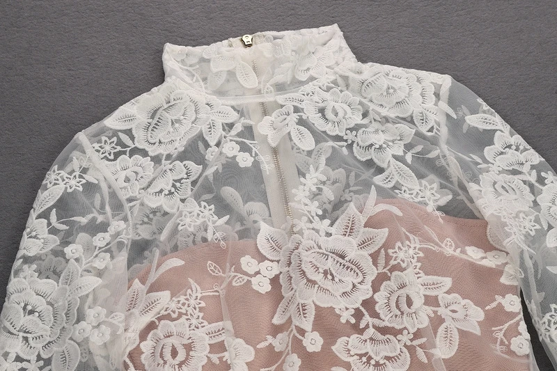 Gosexy Women White Lace Women Dress Long Sleeve Runway Celebrity Party Dress Sexy Hollow Out Midi Lace Club Dress Vestido Autumn