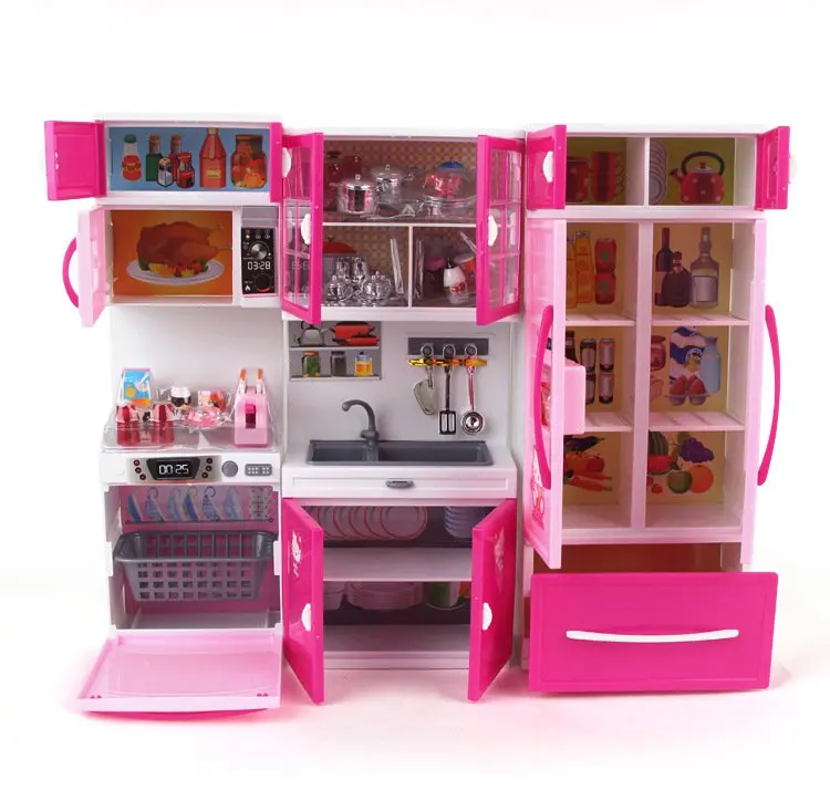 

Child Pretend 3 in 1 play kitchen set for kids kitchen toys for Girl Cooking Cabinet Tools Tableware Dolls Suits Toys Education