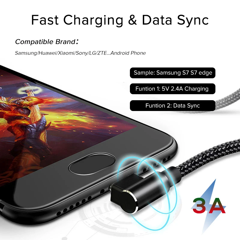 EECPT المصغّر usb كابل 3A سريعة تهمة بيانات سلك سلك Microusb كابل شاحن الهاتف المحمول لالروبوت سامسونج S7 S6 Xiaomi الشرف الحبل
