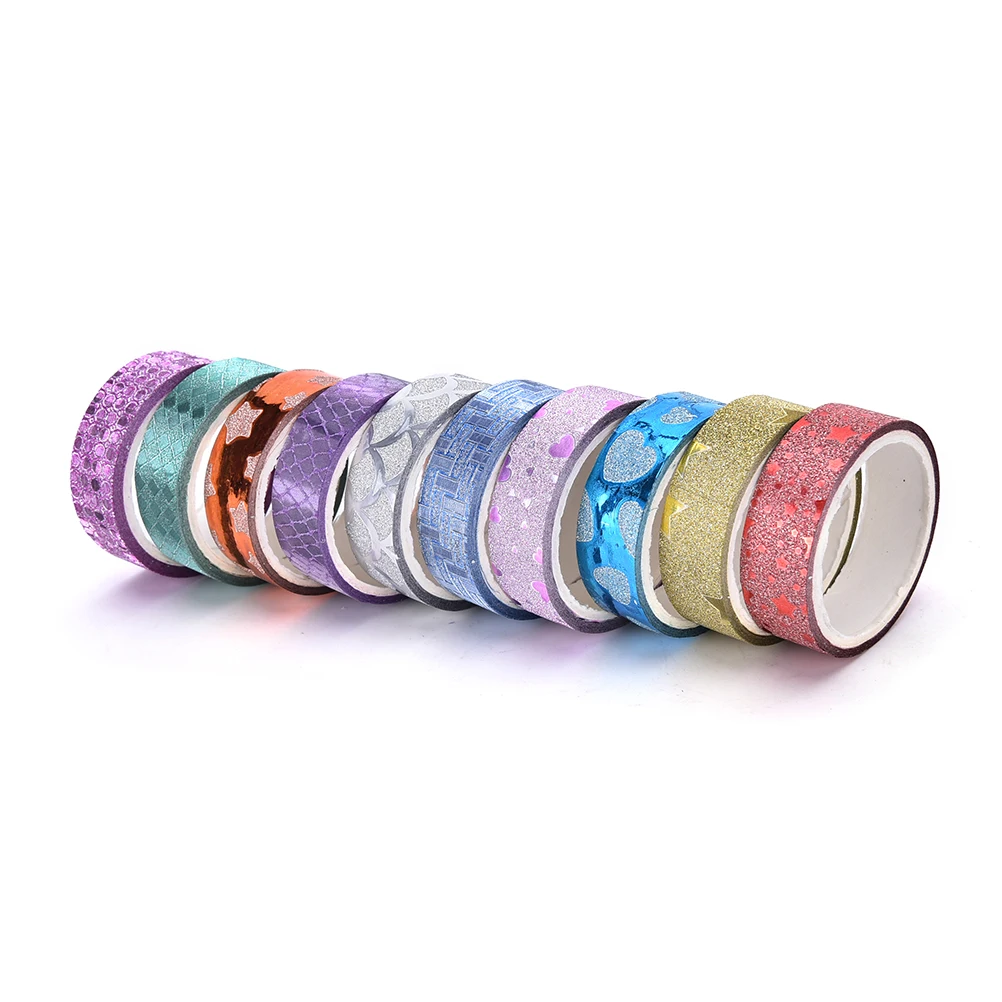 

10pcs/lot Glitter Washi Tape Korean Style DIY Scrapbooking Dairy Photo Album Decorations Adhesive Masking Tapes Office Stickers
