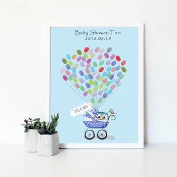 

Owl In Baby Car Canvas print DIY Fingerprint Signature Guest Book For Baby Shower Birthday Party Kids Baptism Ink Pad Included