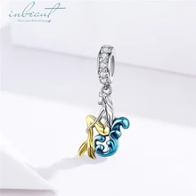 Inbeaut горячая Распродажа 925 пробы Серебряный эмалированный браслет Пандора Милая подвеска с русалкой желтый хвост рыбка DIY бусины для браслета подарок