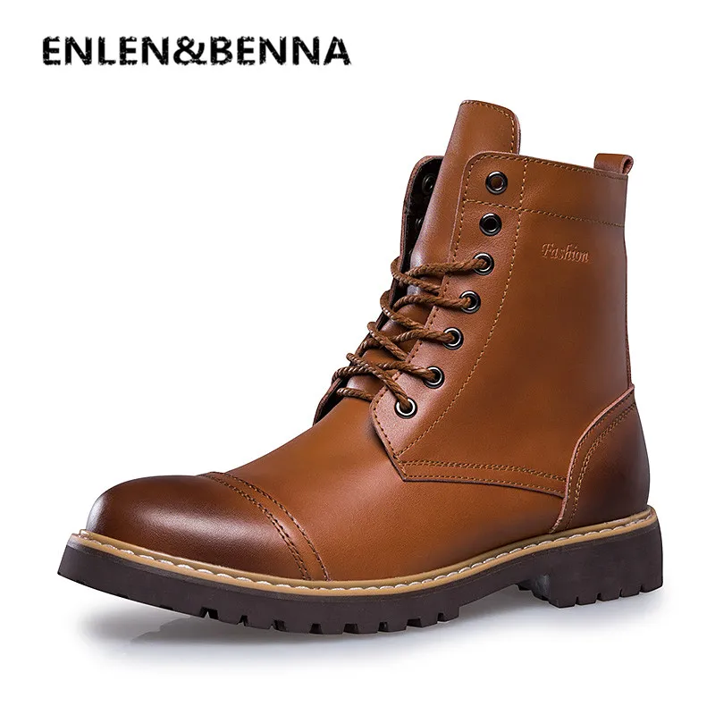 

ENLEN&BENNA Waterproof Winter Warm Snow Boots Men Cow Split Leather Men's boots Motorcycle Ankle Fashion Men shoes Size 38-46