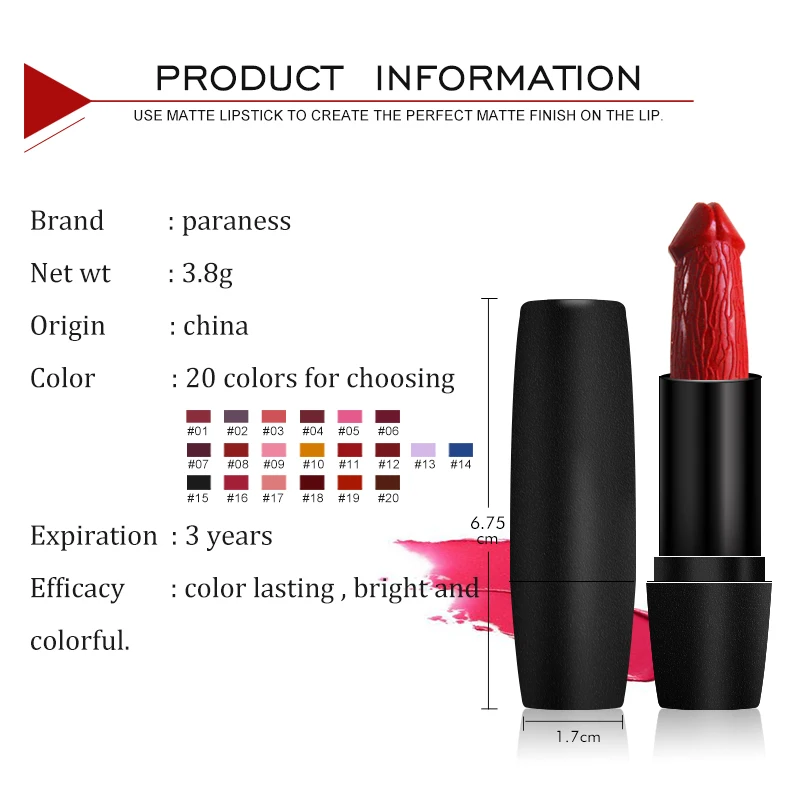 Paraness гриб блеск помады в форме пениса Matte lip Stick корейский макияж 20 Цвета красный