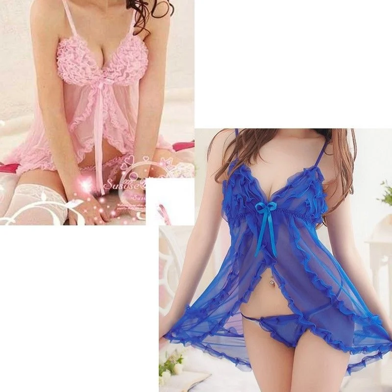 

Sexy Women Lingerie Lace Night Dress Sleepwear Nightgown Bandage Deep V G-String See Through Sexy Sheer Sleep Dress 2019 Silky