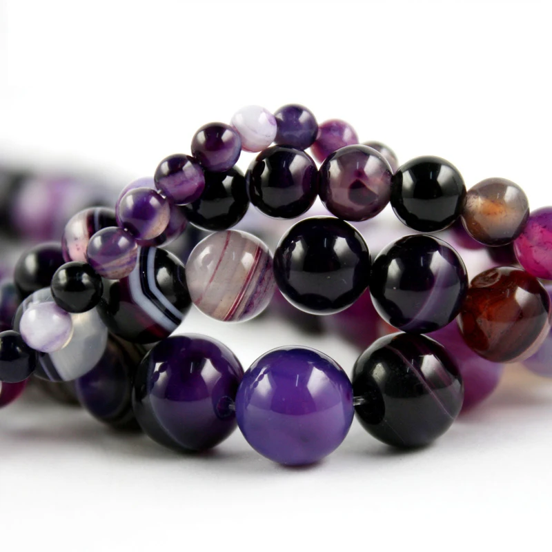

4MM 6MM 8MM 10MM Natural Purple Striped Stones Round Spacer Loose Beads For Necklace Bracelet Charms Jewelry Making