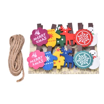 

12 Pcs Photo Clip DIY Clips with Hemp Rope +1 Pc Hemp Rope Christmas Decor Snowman Wooden Clip Photo Paper Craft
