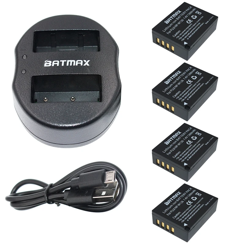 

Batmax 4pcs NP-W126 NP W126 Rechargeable Battery+USB Dual Charger for Fujifilm FinePix HS30EXR HS33EXR X-Pro1 X-E1 X-E2 X-M1 XA1