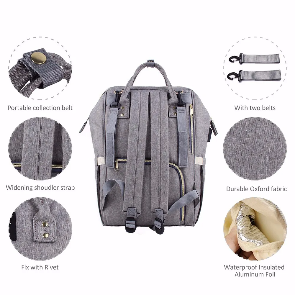Beste Lequeen Usb Luiertassen Grote Nappy Baby Tas Upgrade Mode Rugzak Waterdichte Moederschap Mummie Tas Met 2 Stuks Haak