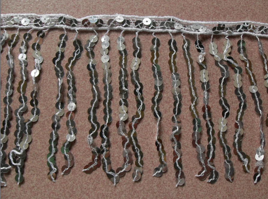 

Clearance! washable 15cm wide sequins fringe, metallic silver