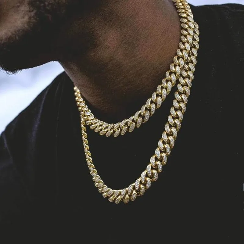 

hot sale Men Hip hop Iced Out Bling chain Necklace Pave setting Rhinstones CZ Miami Cuban chains necklaces Hiphop male jewelry