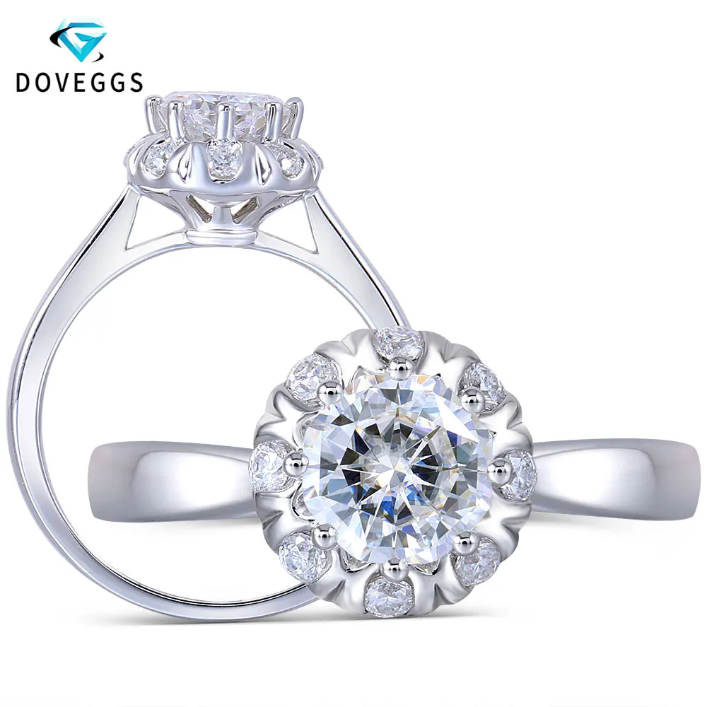 

DovEggs 14K White Gold Center 1ct Center 6mm F Color Special Cut Halo Moissanite Engagement Ring for Women Wedding Gift