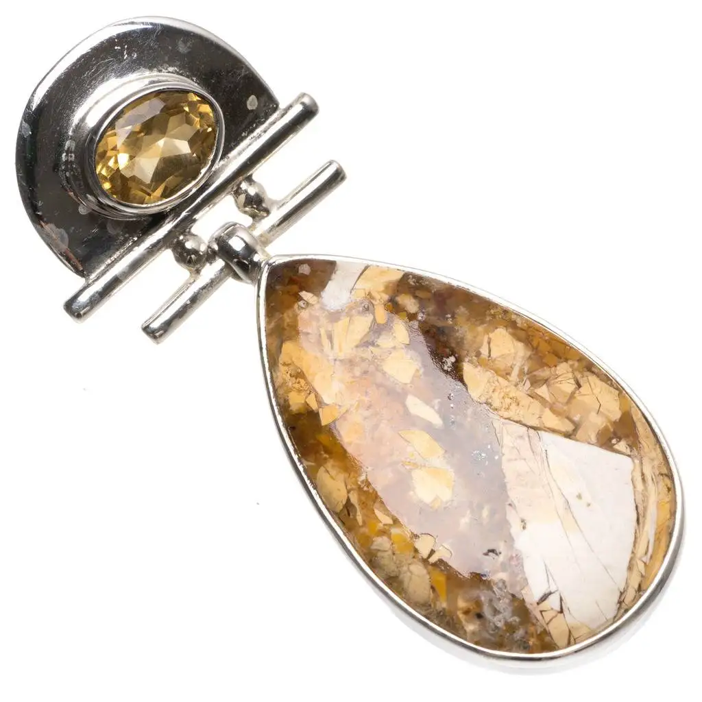 

Natural Brecciated Mookaite and Citrine Handmade Unique 925 Sterling Silver Pendant 2" T0138