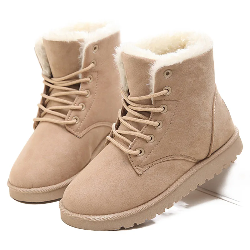 

LAKESHI Women Boots Fashion Shoes Women Winter Boots Warm Fur Ankle Boots For Women Winter Shoes Black Red Plus Size 35 43