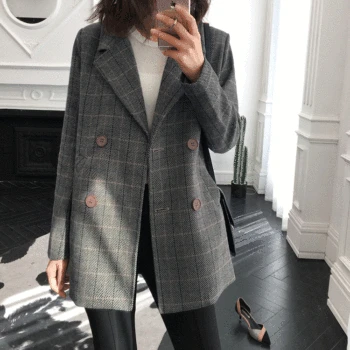 

The new loose retro plaid suit jacket Korean version of the small fragrant style Tunic