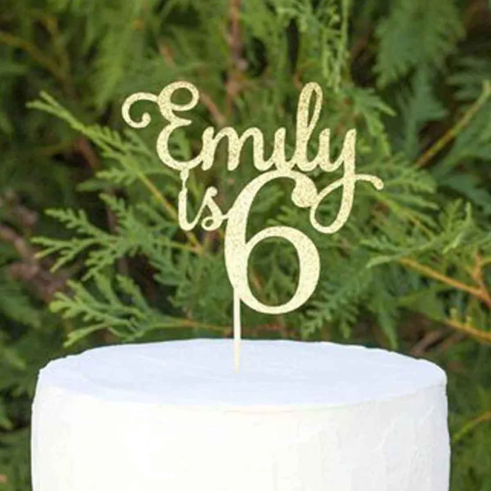 Custom Name Number Happy Birthday Cake Topper Personalized Gifts Children's Birthday Glitter Wood Cake Topper Party Decorations Supplies (4)