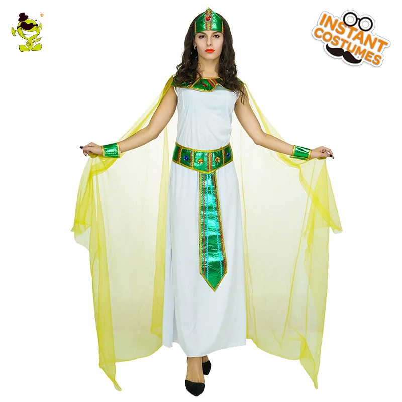 

Women Green Egyptian Cleopatra Costumes with Yellow Cape Women Carnival Party Glamourous Queen of Egypt Dress-up Fancy Outfits