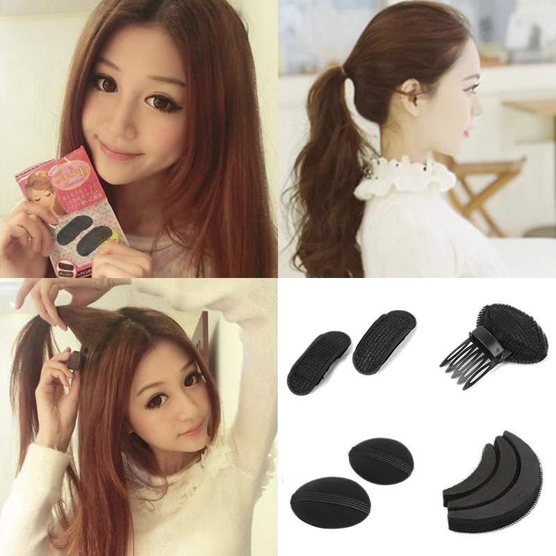 

New Fashion 4Pcs Set Styling Tools Women DIY Hair Disk Flaxen Pure Color Hair Fluffy Hair Pad Increased Device Hair Accessories