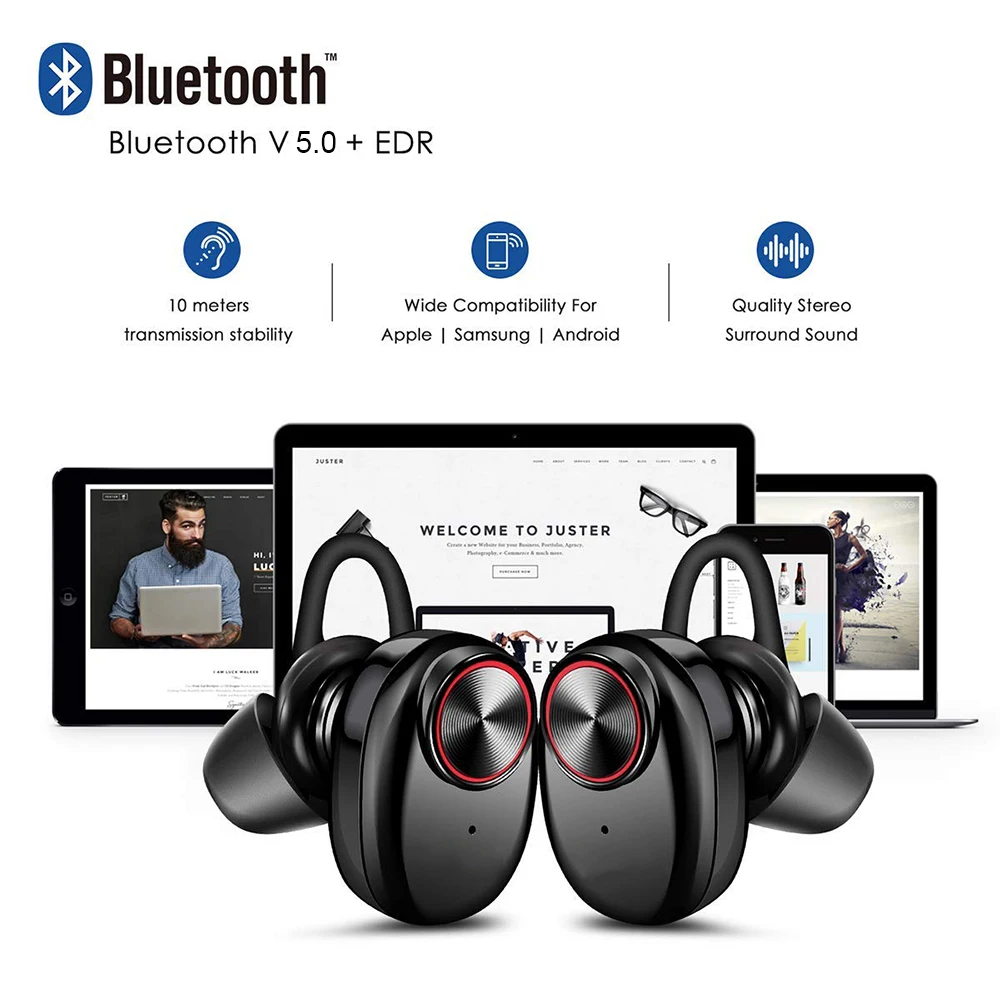 Bluetooth Earphone With V5.0+EDR Stereo Sound V5 Wireless Earphone Built-in Microphone Hands-free Calling Bluetooth TWS Earbuds
