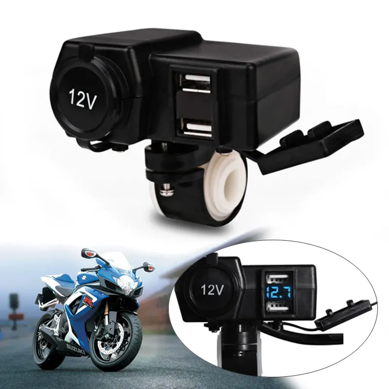 

12V/24V 3.1A Car Boat Motorcycle Dual USB Charger LED Voltmeter Cigarette Lighter Socket For iphone Android with switch