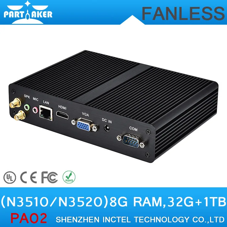 Smallest Fanless Mini PC Mini Computer ITX PC with Intel Quad Core N3510 2.00 GHz HDMI 2 COM ports
