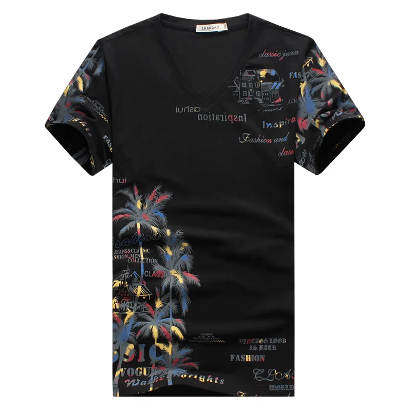 Летняя мужская футболка, новая модная футболка с принтом кокосового острова, мужская приталенная Повседневная футболка с v-образным вырезом и коротким рукавом, Мужская футболка 5XL