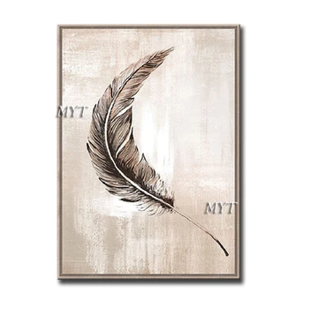 

Best sale Simple picture yellow back Abstract Modern Oil Painting feather On Canvas for Living Room Wall Art home Decor no frame