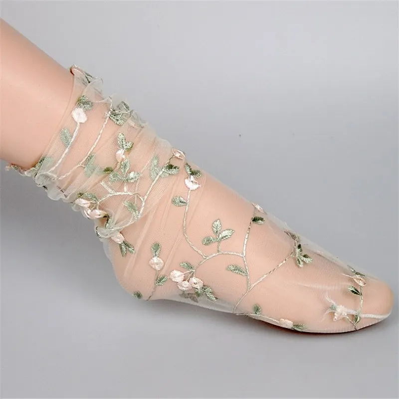 Сексуальные сетчатые ажурные носки цветок тонкий кристалл прозрачный шелк стрейч эластичность лодыжки Чистая Пряжа тонкие женские ультра-тонкие носки в сетку