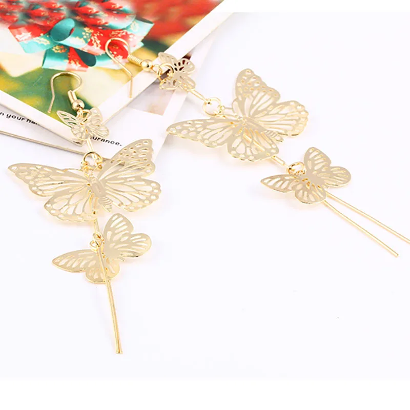17KM-New-Fashion-Gold-Color-Alloy-Double-bow-Butterfly-drop-earrings-jewelry-Hollow-flower-Long-tassels-(1)