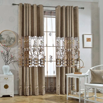 

Modern Classic Retro Chinese Style Hollow Semi-shade Curtains For Living Room Coffee Embroidered Elegant Tulle Thick Curtain