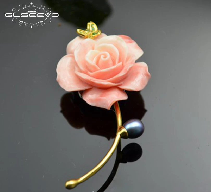 

GLSEEVO Luxury Natural Fresh Water Pearl Flower Brooch For Women Gift Coral Pendant Brooch Pin Dual Use Fine Jewelry GO0066