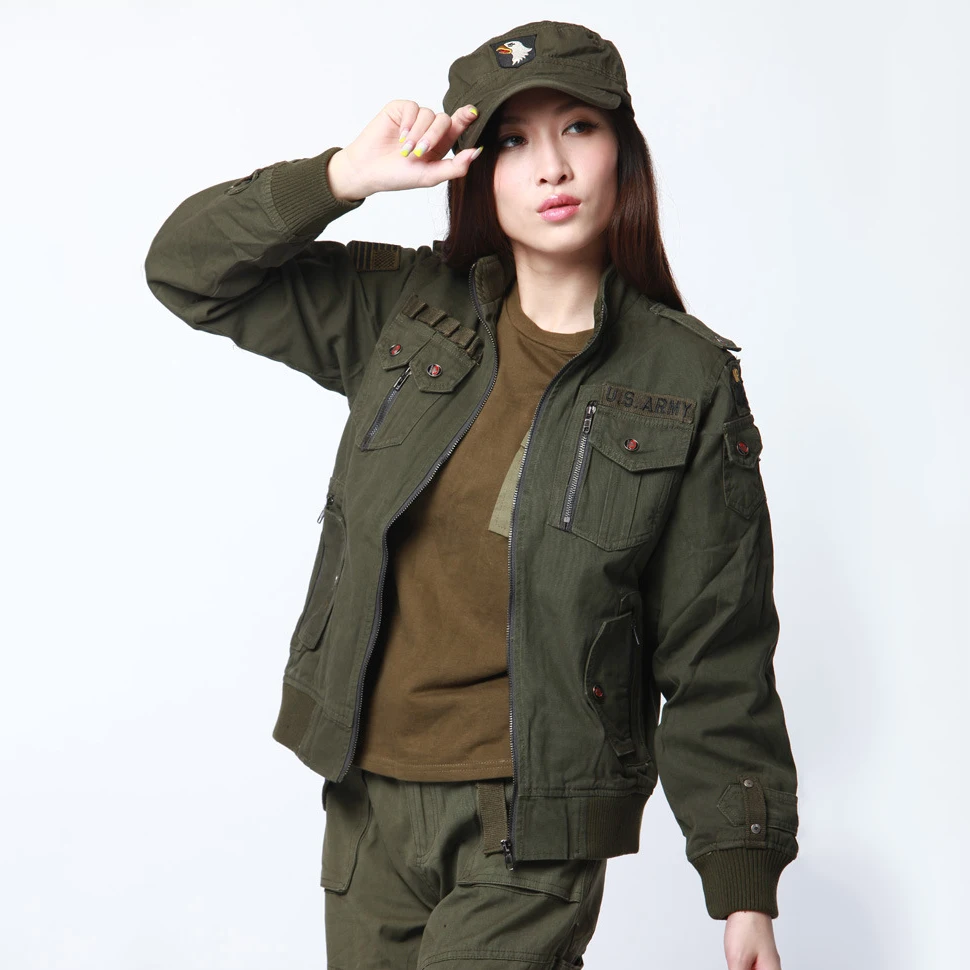 

Pockets Military Style Jackets Women Hunting Army Green Tactical Jacket Female Outdoor Long Sleeve Warm Breathable Sports Jacket