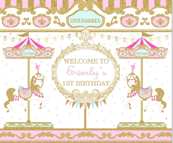 

7x5ft Welcome to Carousel Birthday Party Circus Horse Custom Photo Studio Background Backdrop Vinyl 220cm x 150cm