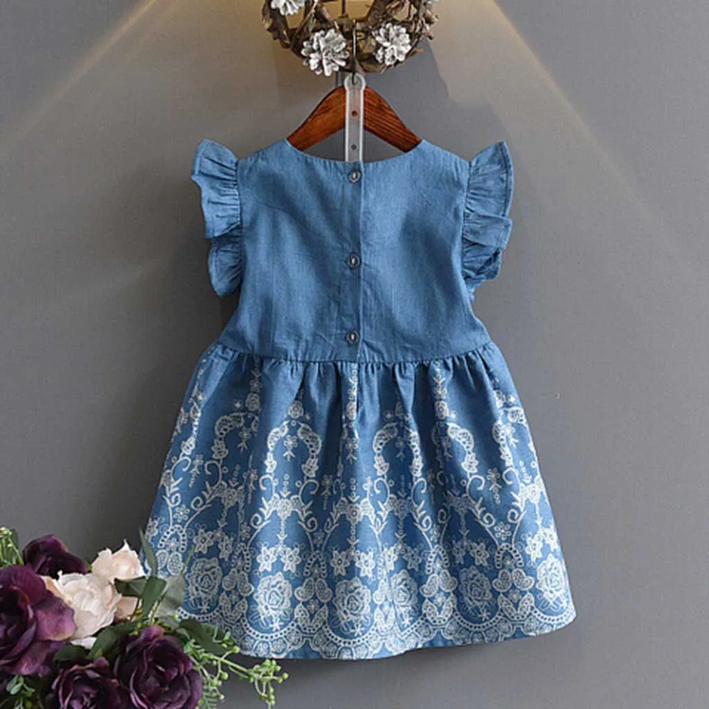 Bambino Vestiti Delle Ragazze дель джинсовой дель Ricamo дель Partito ди Spettacolo Della Principessa подола Del bambino Del жилет