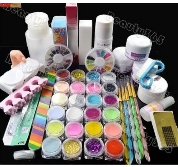 

stylish Nail Art Kit Set Acrylic powder liquid primer UV dust stickers brush Monomer starter kit