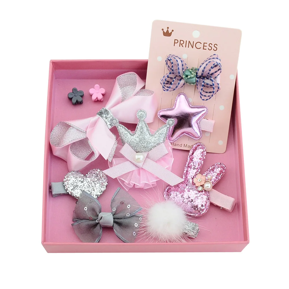 Fashion Children's Headwear Set Gift Boxed Princess Girls Hairband Flower Bow Crown Hairpin Set Hair Accessories (10)