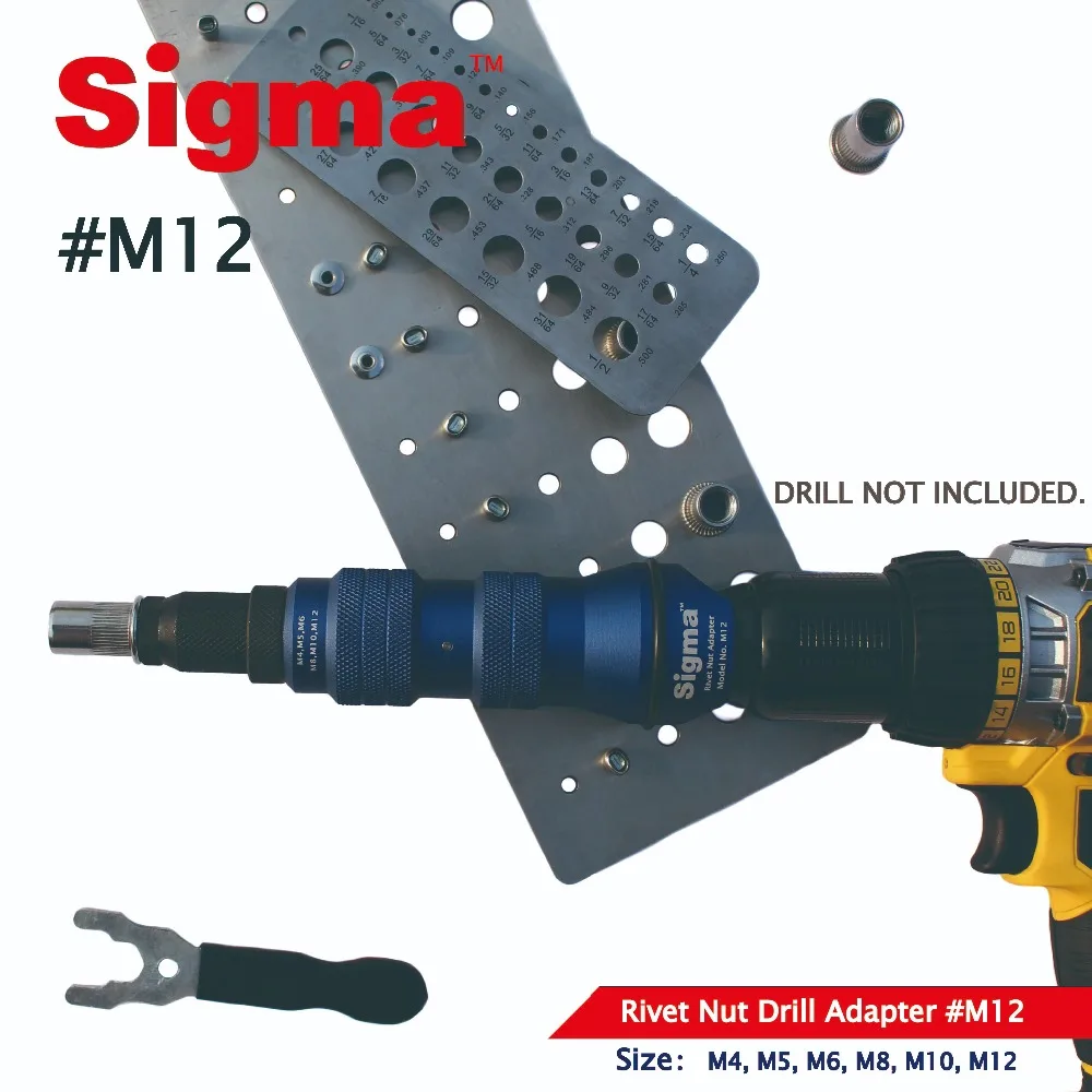 Sigma #M12 HEAVY DUTY Threaded Rivet Nut Drill Adapter Cordless or Electric power tool accessory alternative air rivet nut gun