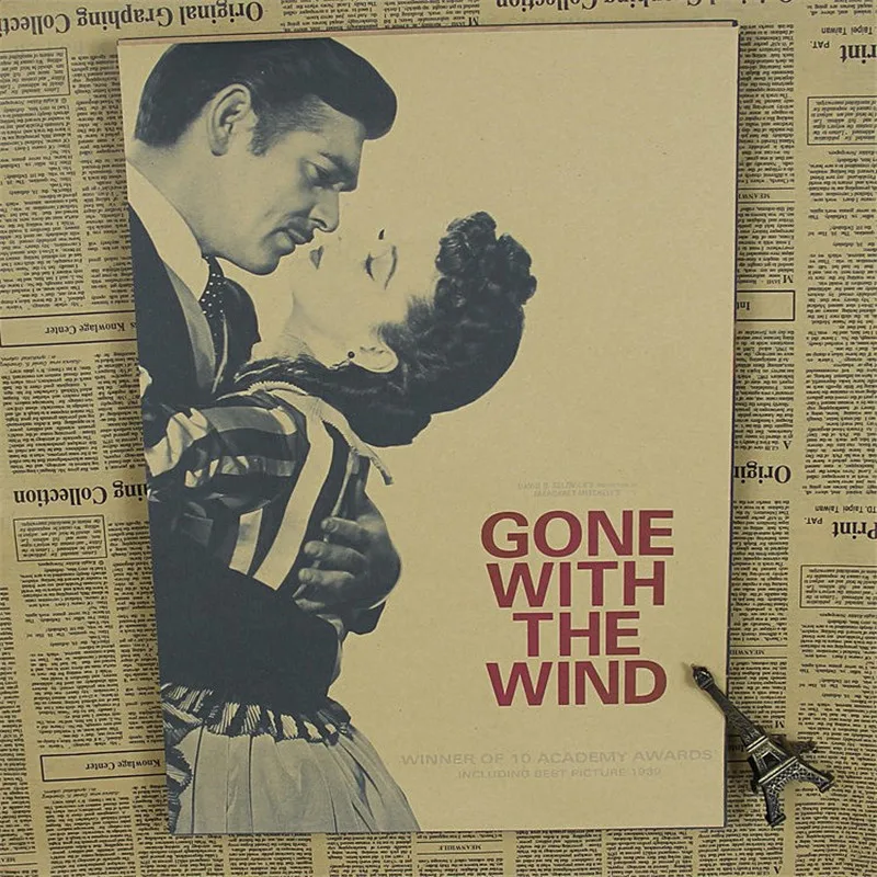 

Vintage classic painting by Kraft Paper movie Poster "Gone With the Wind"super hero in USA Retro Bar Cafe Living Room XCH695