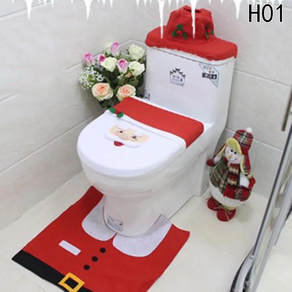 2017 Three Style Santa Claus Toilet Seat Cover and Rug Bathroom Set Contour Rug Christmas Xmas Decoration drop shipping p20