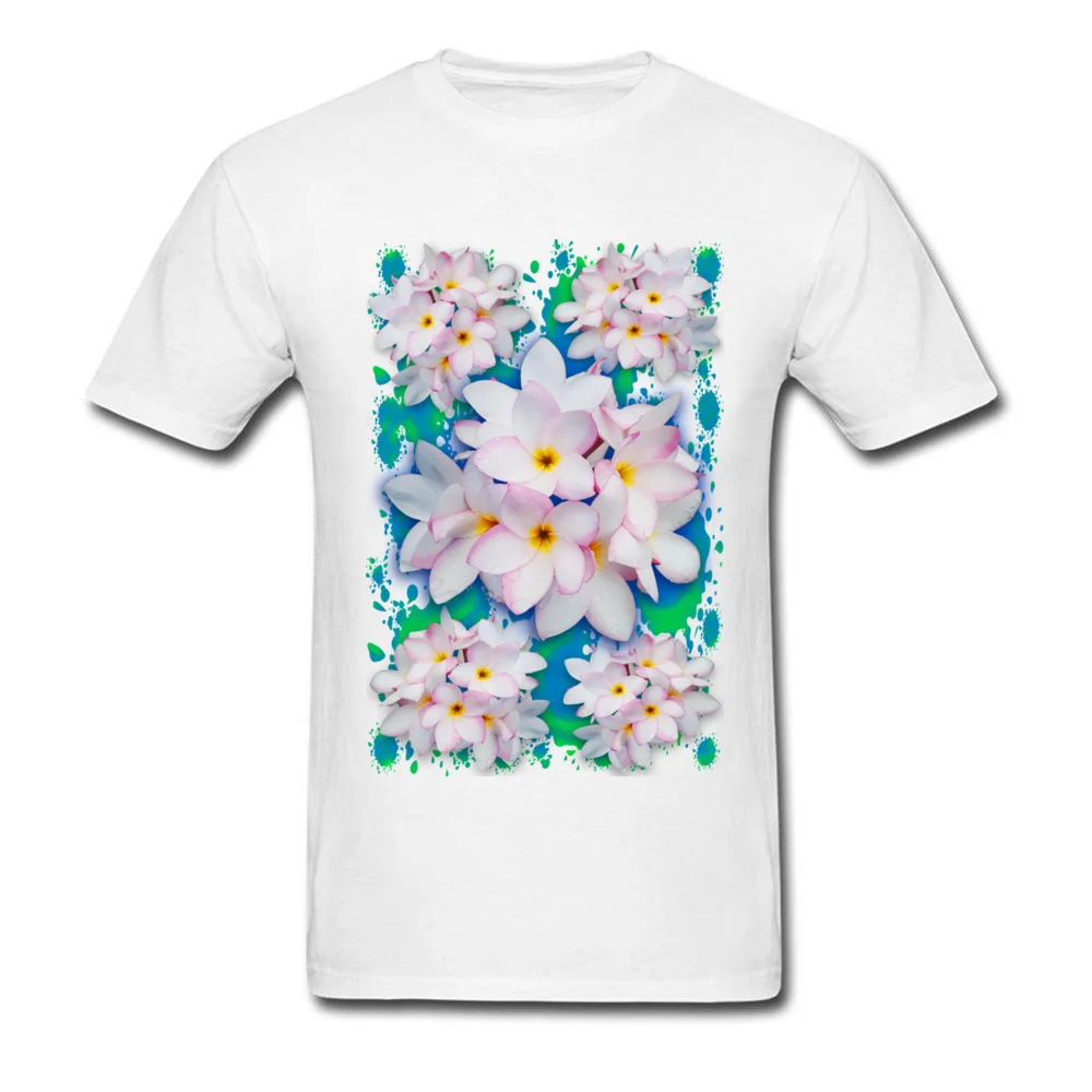Plumeria Bouquet Exotic Summer Pattern Round Collar T Shirts Summer Casual Tees Coupons Pure Cotton Clothing Shirt Men Plumeria Bouquet Exotic Summer Pattern white