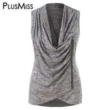 PlusMiss Plus Size 5XL Side Zipper Cowl Neck Ruched Marled Tank Top XXXXL XXXL XXL Summer Women Big Size Sleeveless Vests Top