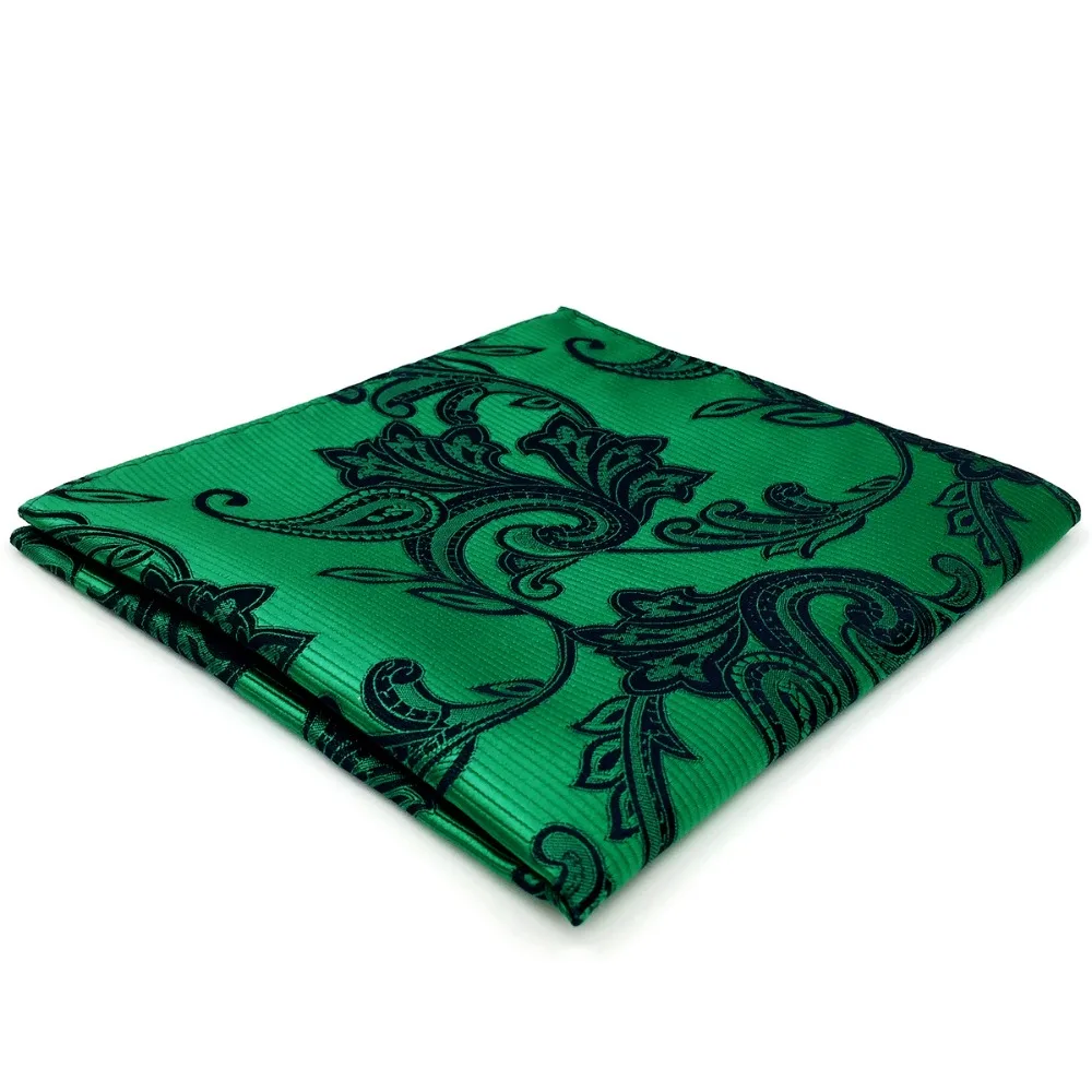 EH5 Green Paisley Silk Mens Pocket Square Wedding Fashion Handkerchief