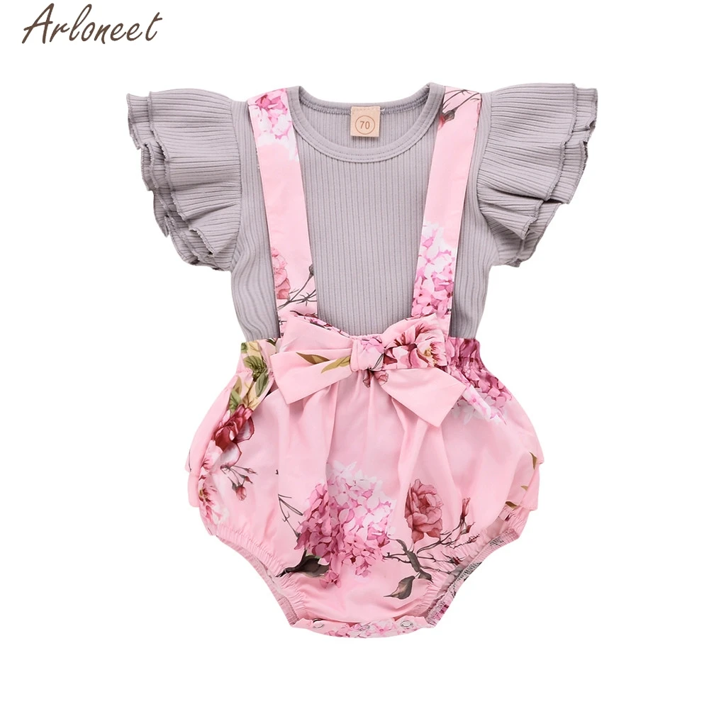 

ARLONEET Toddler Infant Baby Girl Sleeveless Cotton None Blend Ruffle Tops Overall Floral Short Clothes Set 19Jan23