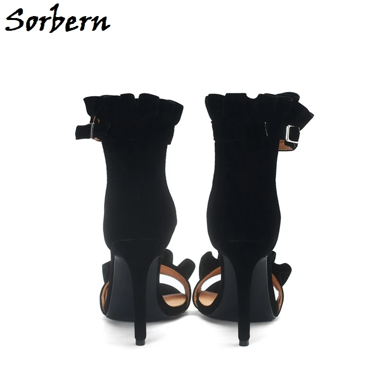 Tamaño Personalizado Correa Plus Punta Tacón De Color Sorbern Mujeres Las Tacones Volantes Zapatos 10 Sandalias Abierta Tobillo Verano Negro Alto fqwzHF