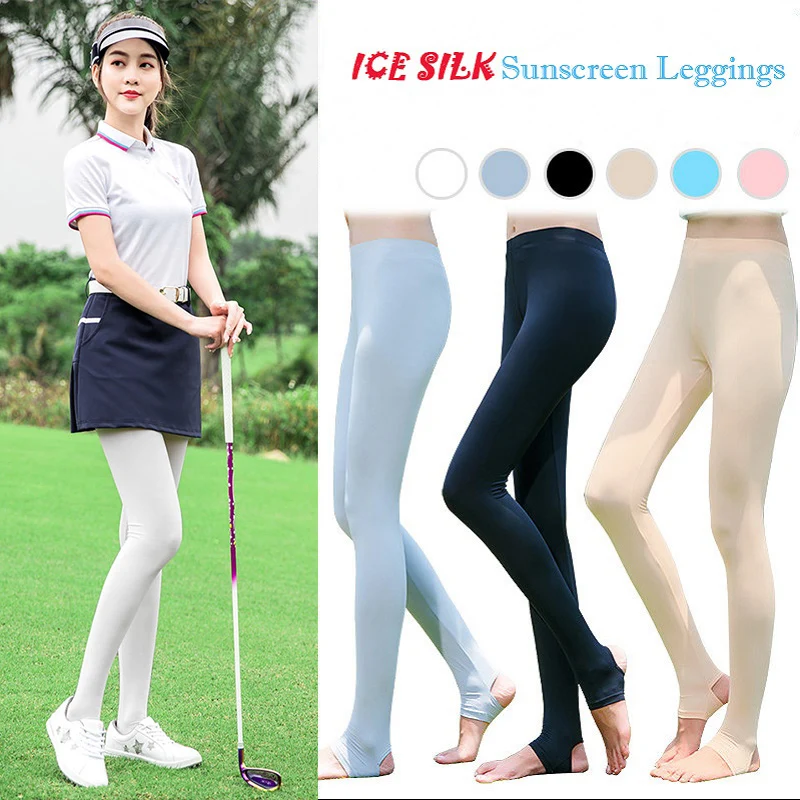 

10 Color High Elasticity Socks Women Golf Clothes Sunscreen ice silk Female Leggings Pants Tennis/Badminton Outdoor Stocking